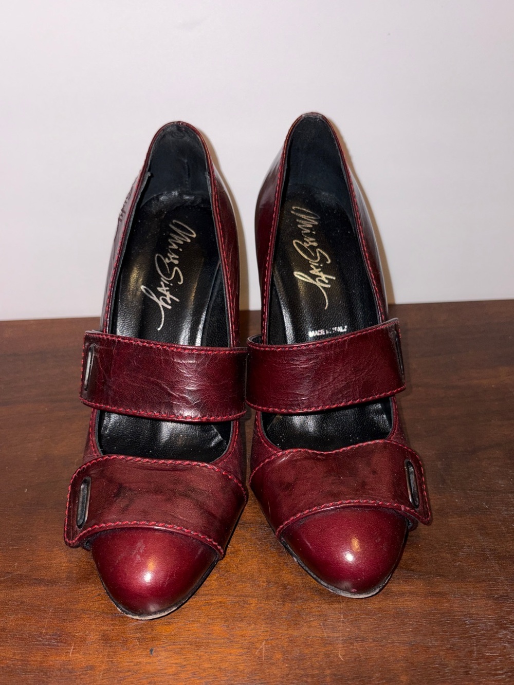 Miss Sixty Wine Red Leather Mary Jane Pumps